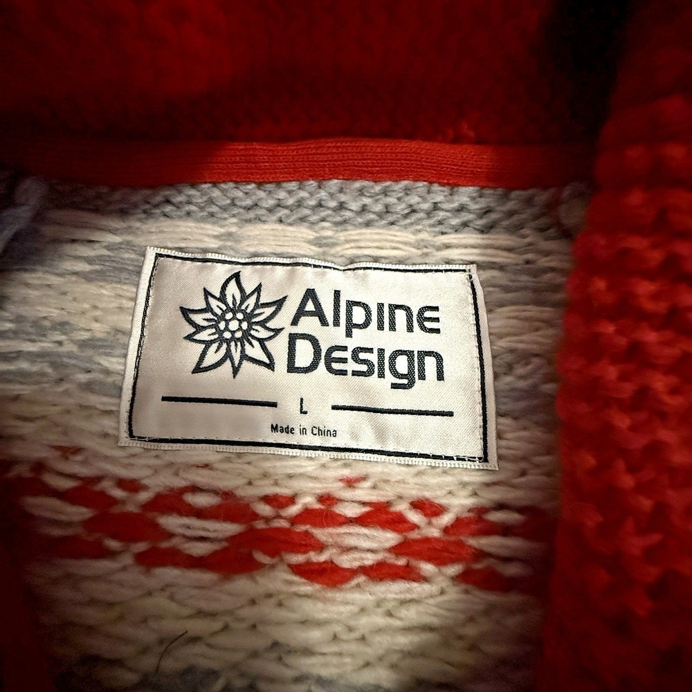 Alpine Design Zip Cardigan Mens Large Red Mountain Peak Wool Blend Sweater NEW - Picture 14 of 15